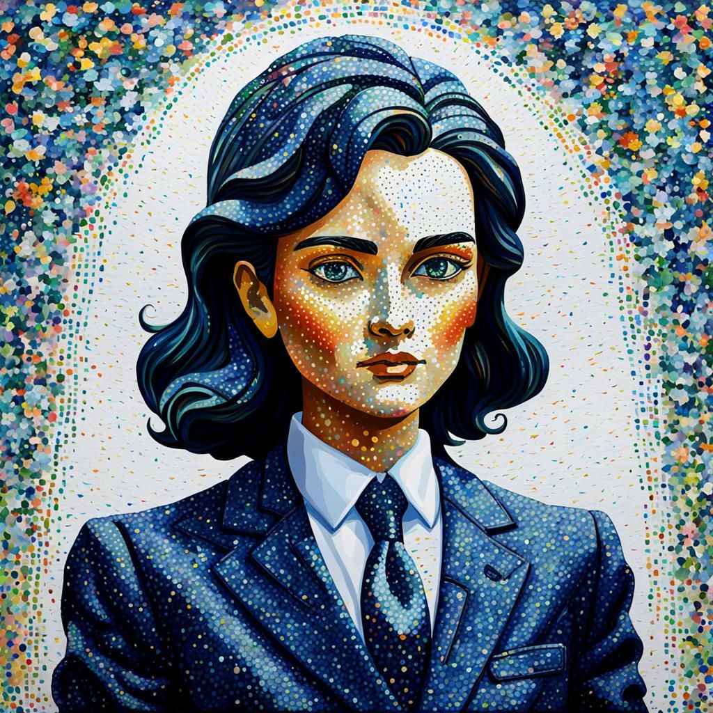 Pointillist Statue of a Woman in Suit