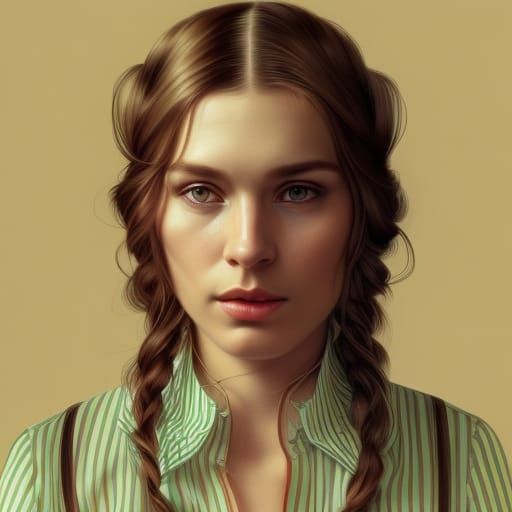 Elegant Portrait with Dutch Braids in Art Nouveau Style