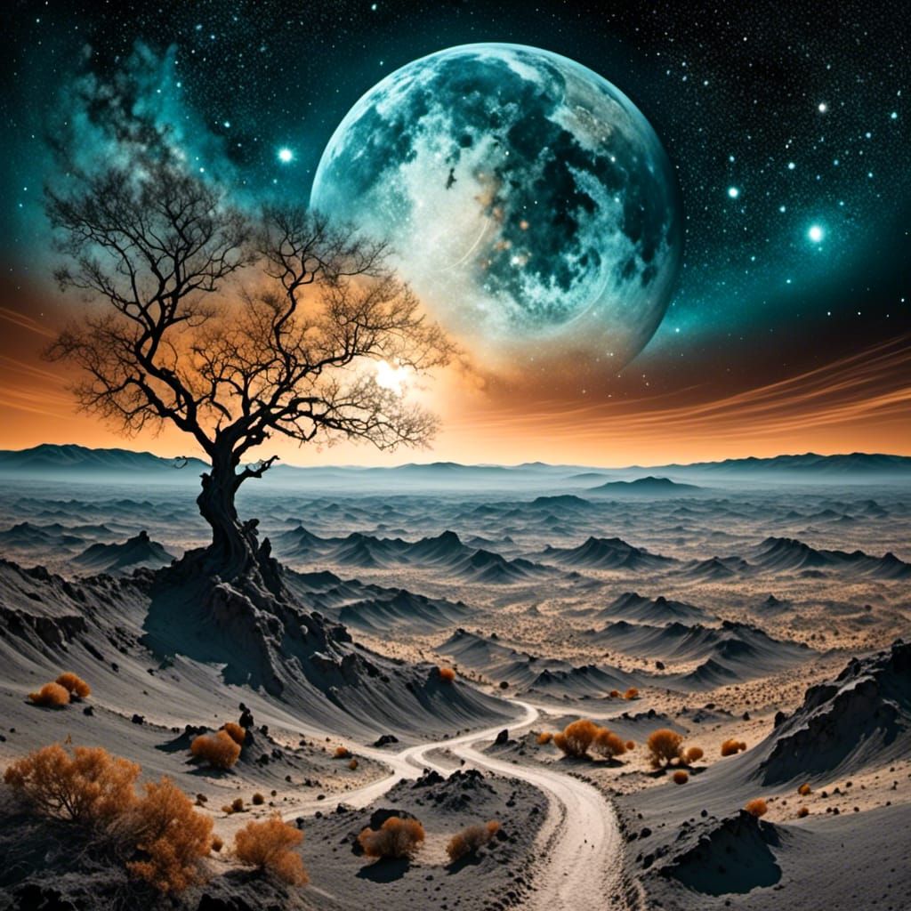 Ethereal Landscape: Stars Merge with Earth