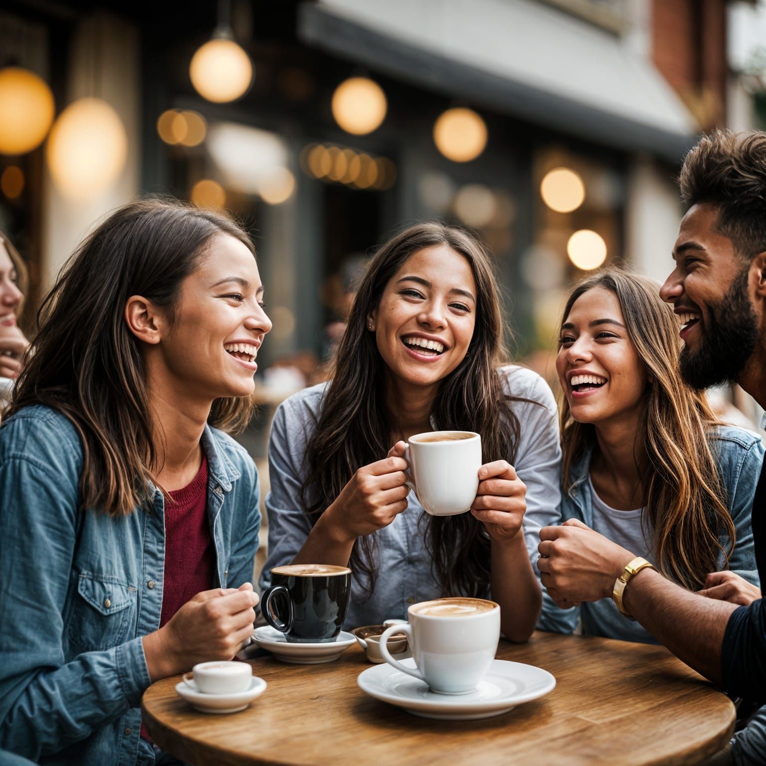 Friends Laughing Together in Cafe: Professional Photography