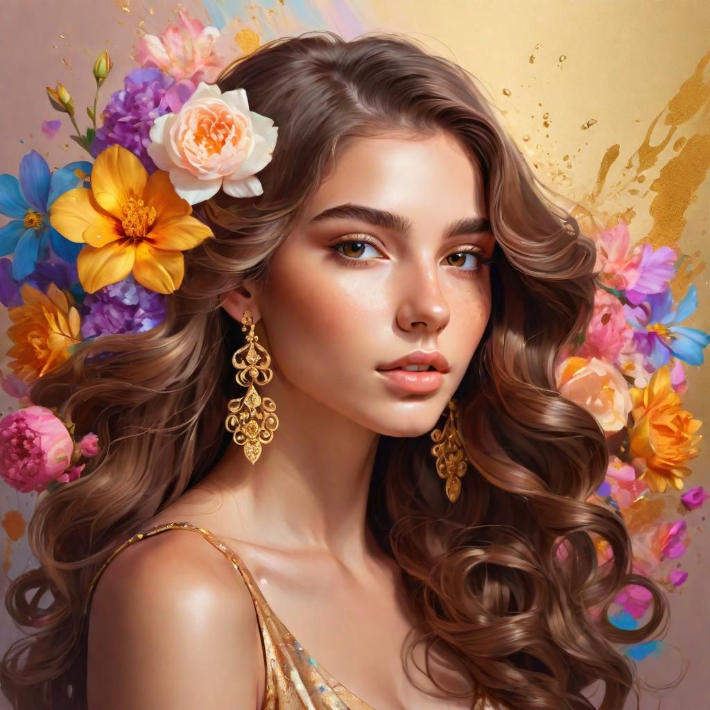 Hyperrealistic Portrait of a Beautiful Woman with Flowers