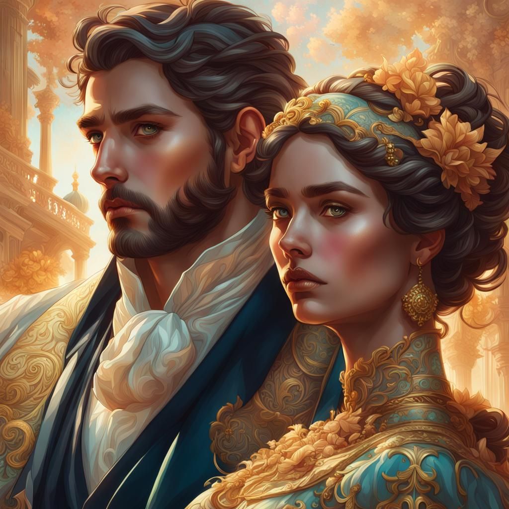 Elegant Couple in Ornate Regency Style