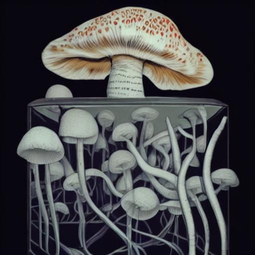 Fly Agaric Mushrooms in Linocut Style