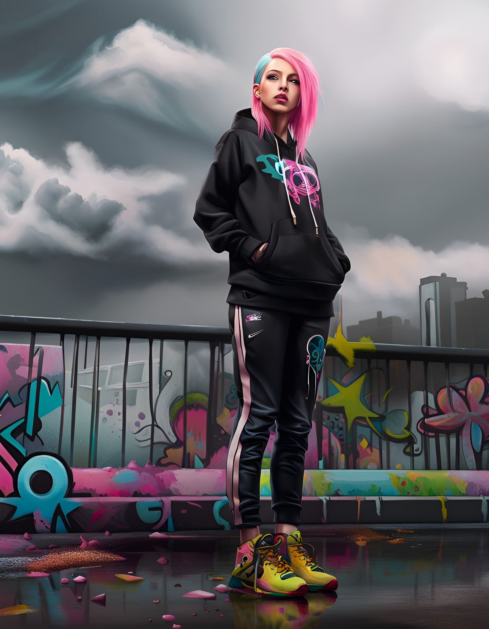 Cute Alt Girl in Graffiti Splash Art