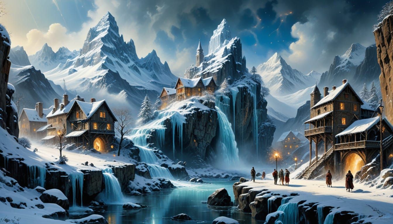 Surrealist Winter Wonderland in Vibrant Oil Painting