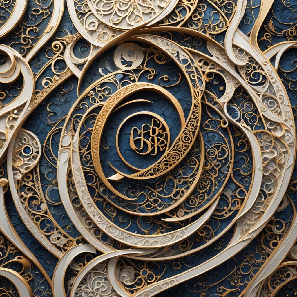 Elegant Islamic Art Deco Symbol in Gold and Blue