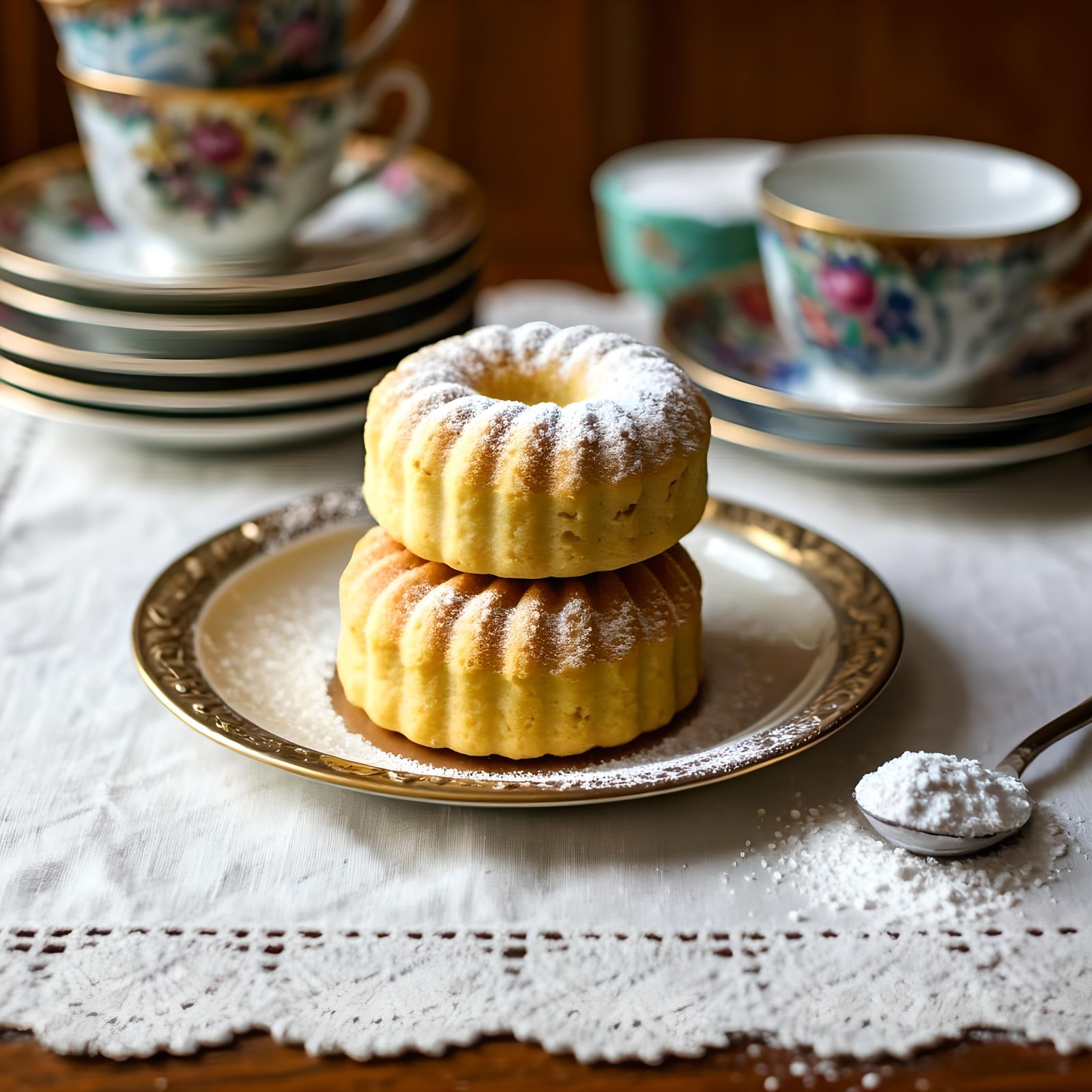 Pastries and Teacups in Soft Golden Light