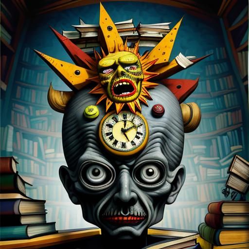 Art Brut Zombie Librarian in Magical Library