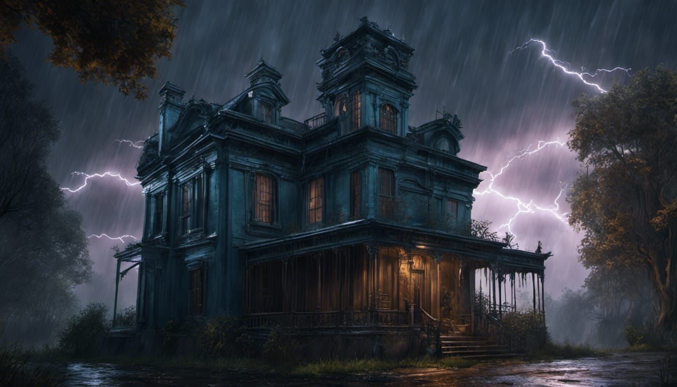 Haunted Mansion in Stormy Fantasy Landscape