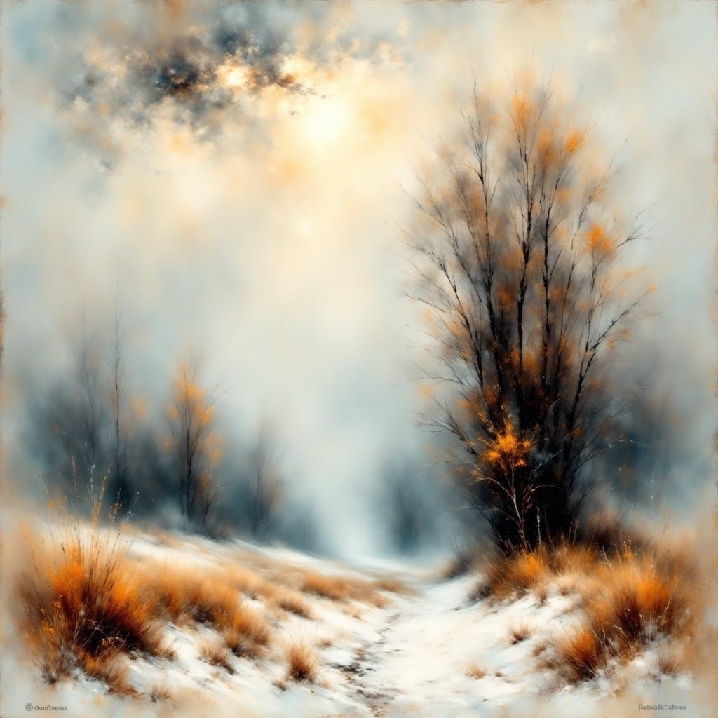 Impressionist Winter Landscape Shrouded in Fog