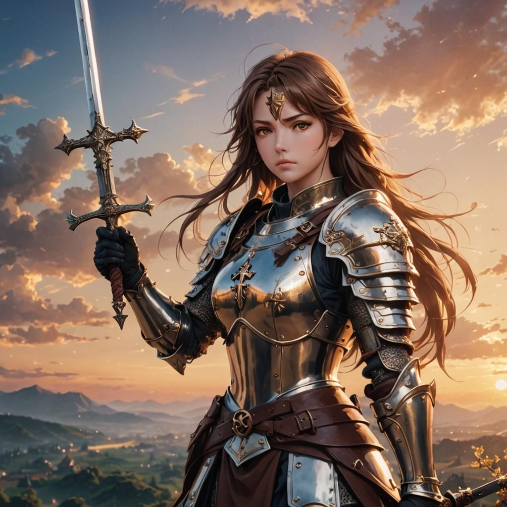 Anime Female Warrior in Crusader Armor