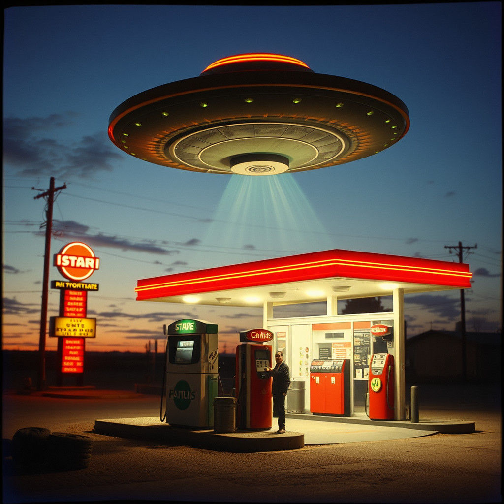 UFO Gas Station as 3D Assemblage Art