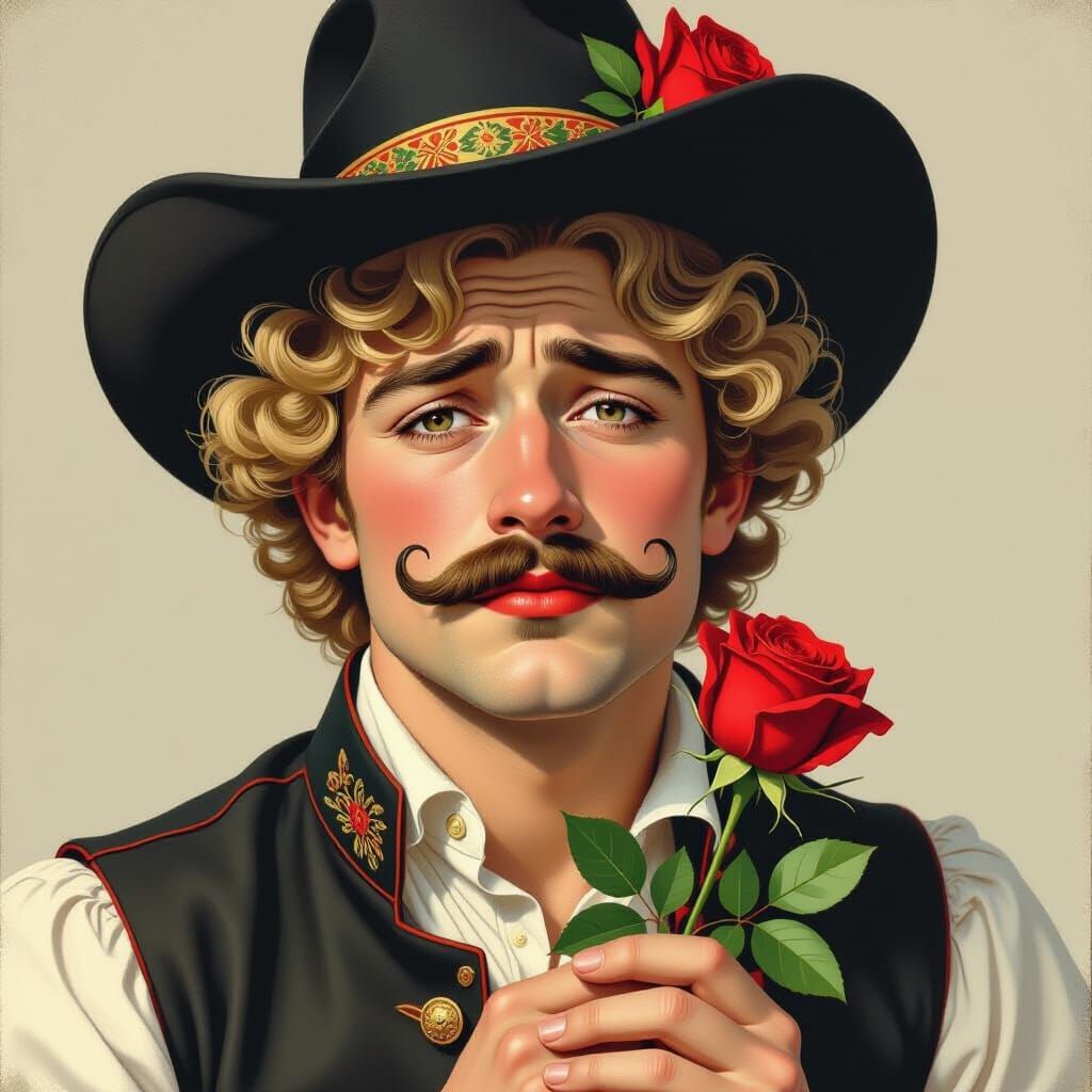Sad Man with Rose in Hummel Porcelain Style