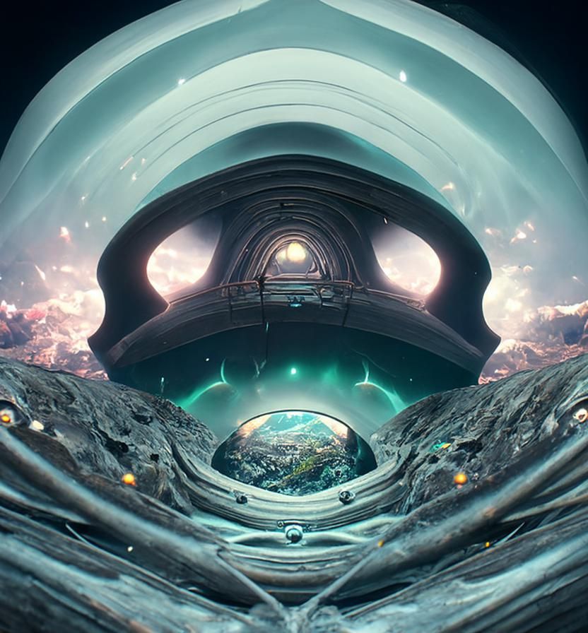 UFO Navigating a Wormhole Portal in Deep Space