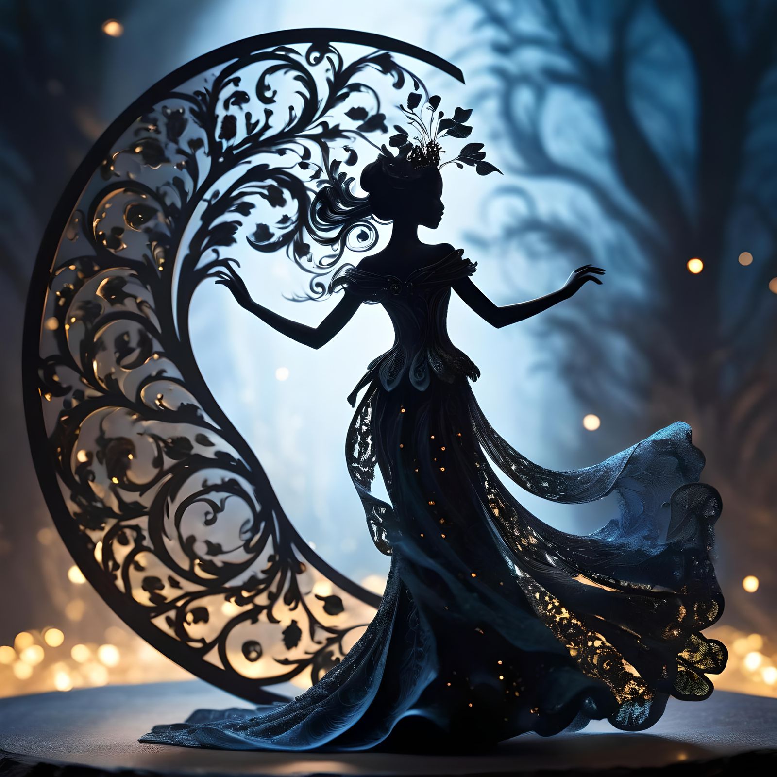 Magical Silhouette Dancer in Mixed Media Fantasy