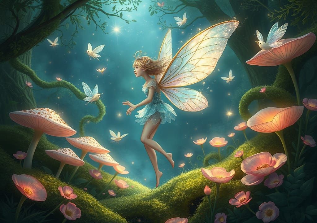 Whimsical Fairy in Enchanted Forest, Inspired Art