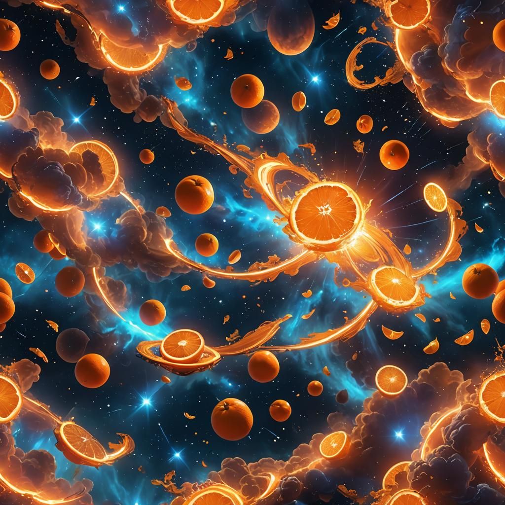 Baroque Oranges Soaring Through Space Nebula