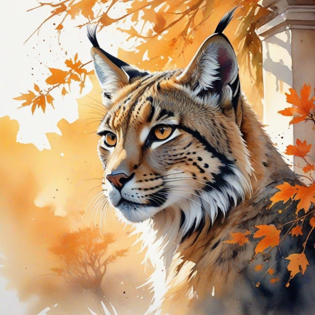 Mediterranean Chapel Scene with Iberian Lynx at Sunset