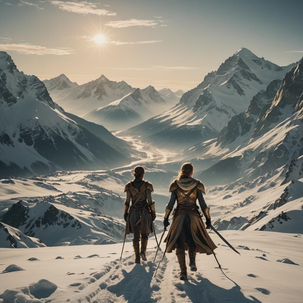 Valkyrie on Snow Mountains in Golden Light