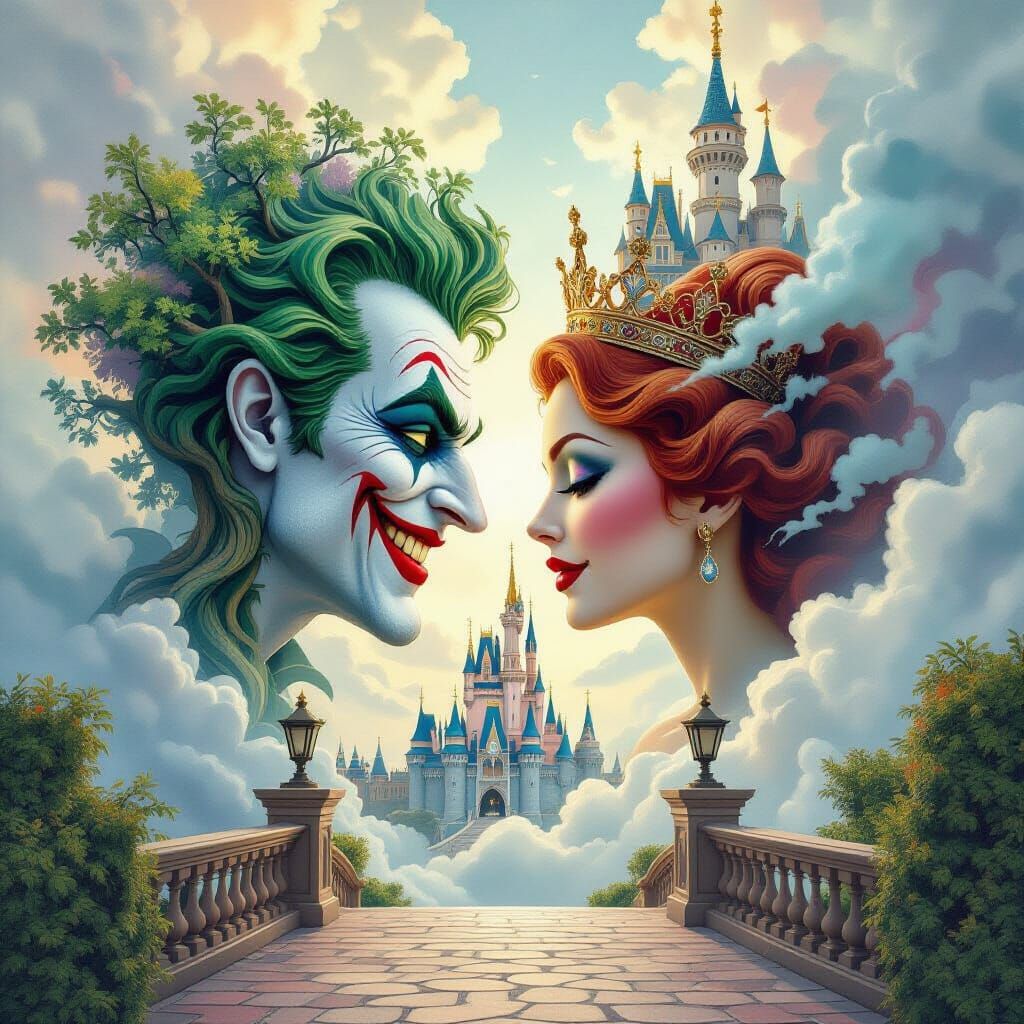 Trickster Joker Manipulates Queen's Face Near Castle