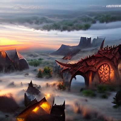 Dungeons and Dragons Scene at Dawn: Matte Painting