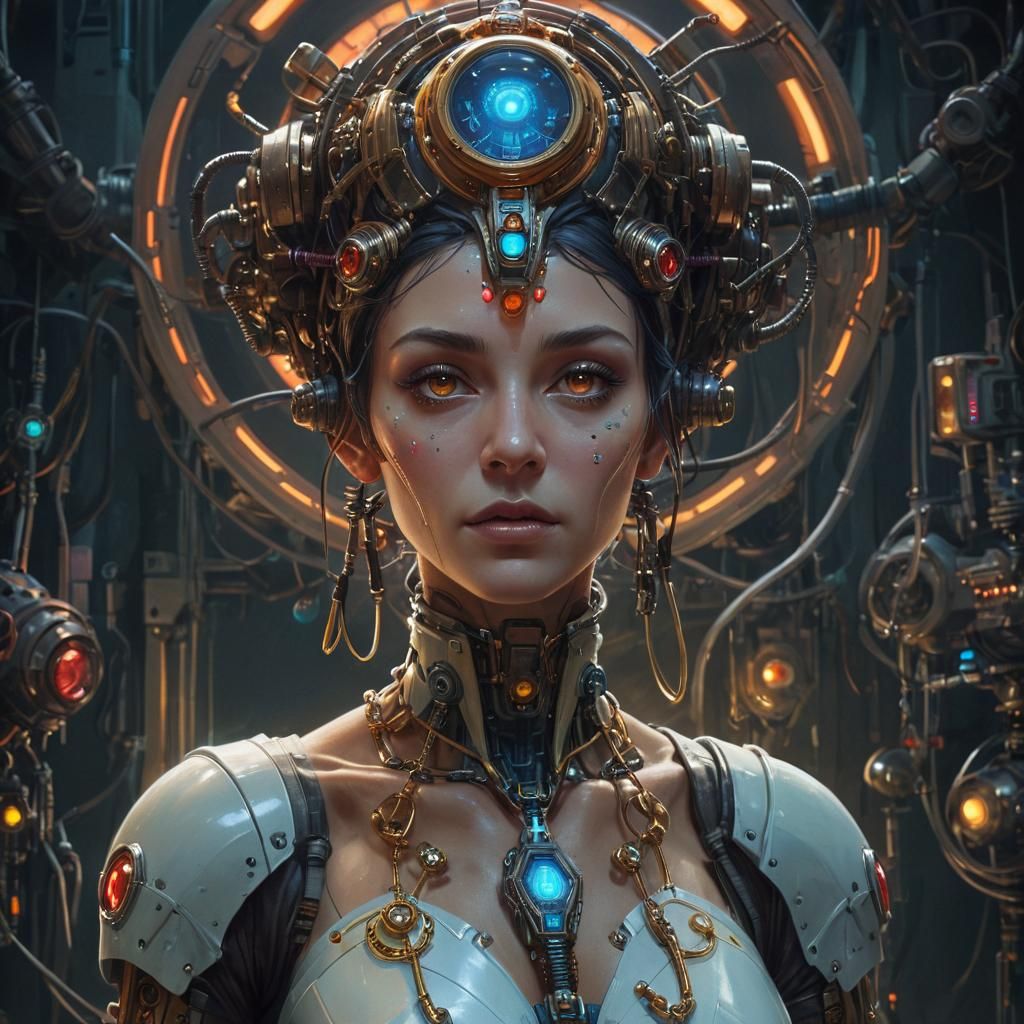 Alien Doctor Portrait in Ornate Neon Style