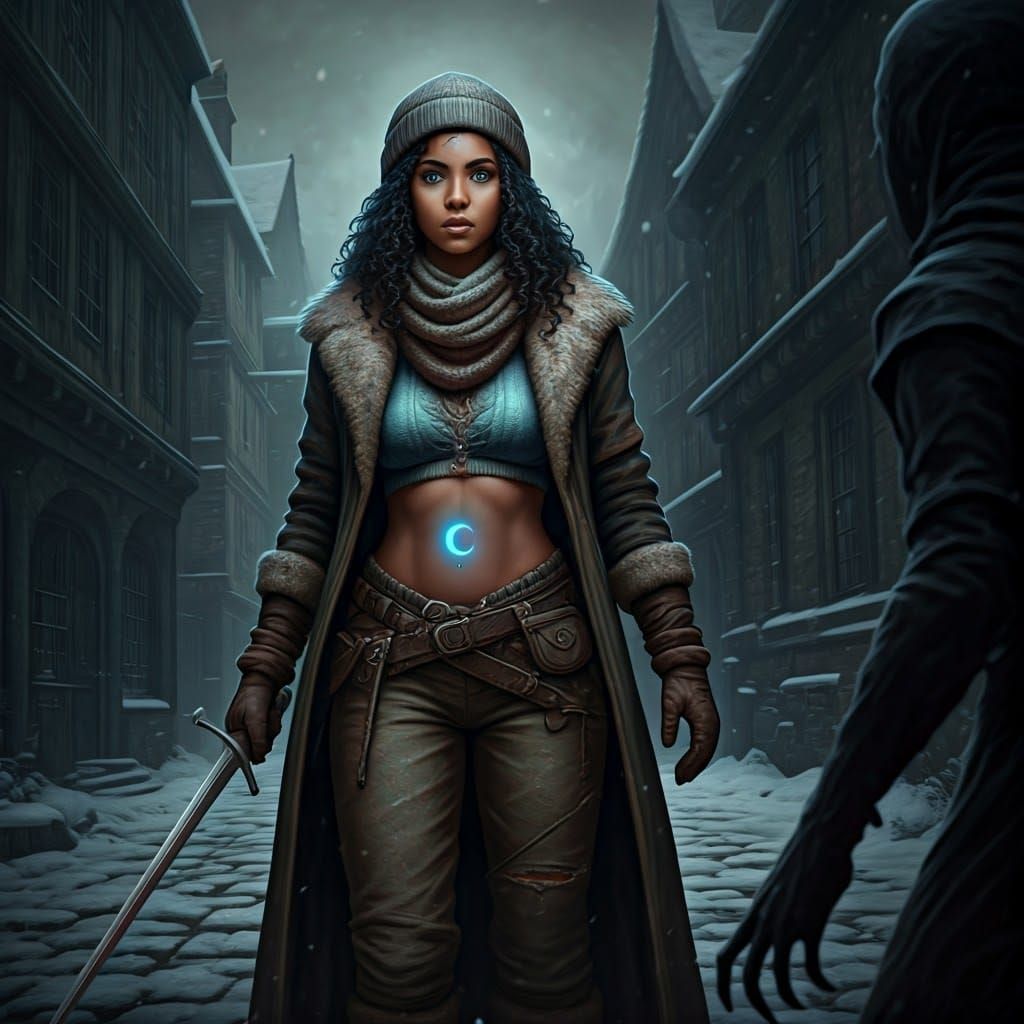 A Warrior Stands Against the Shadowy Figure