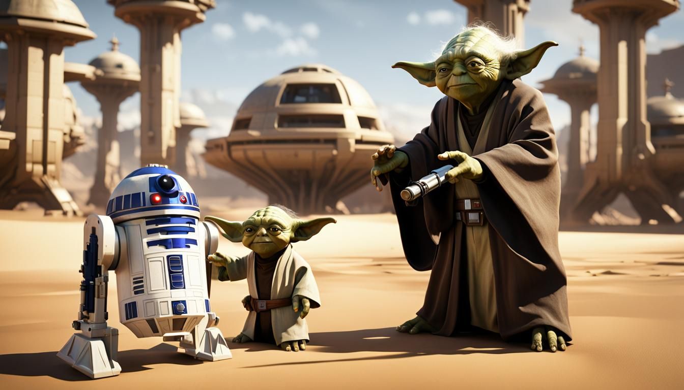 Yoda on Naboo with Lightsaber in Futuristic Sci-Fi