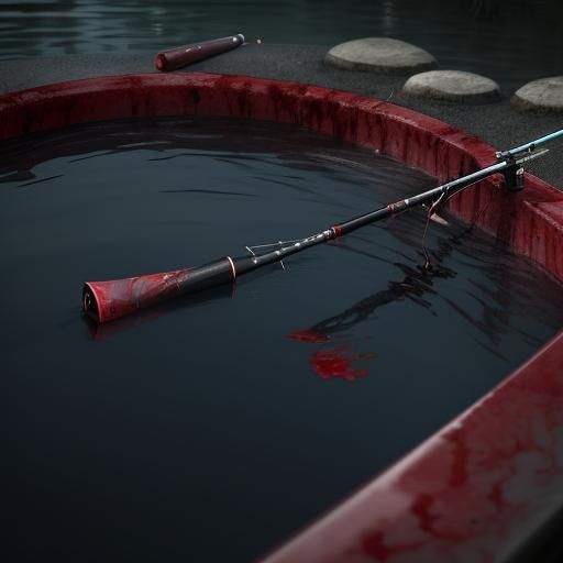 Sinister Fishing Pole by Lakeside: Bloody Close-Up