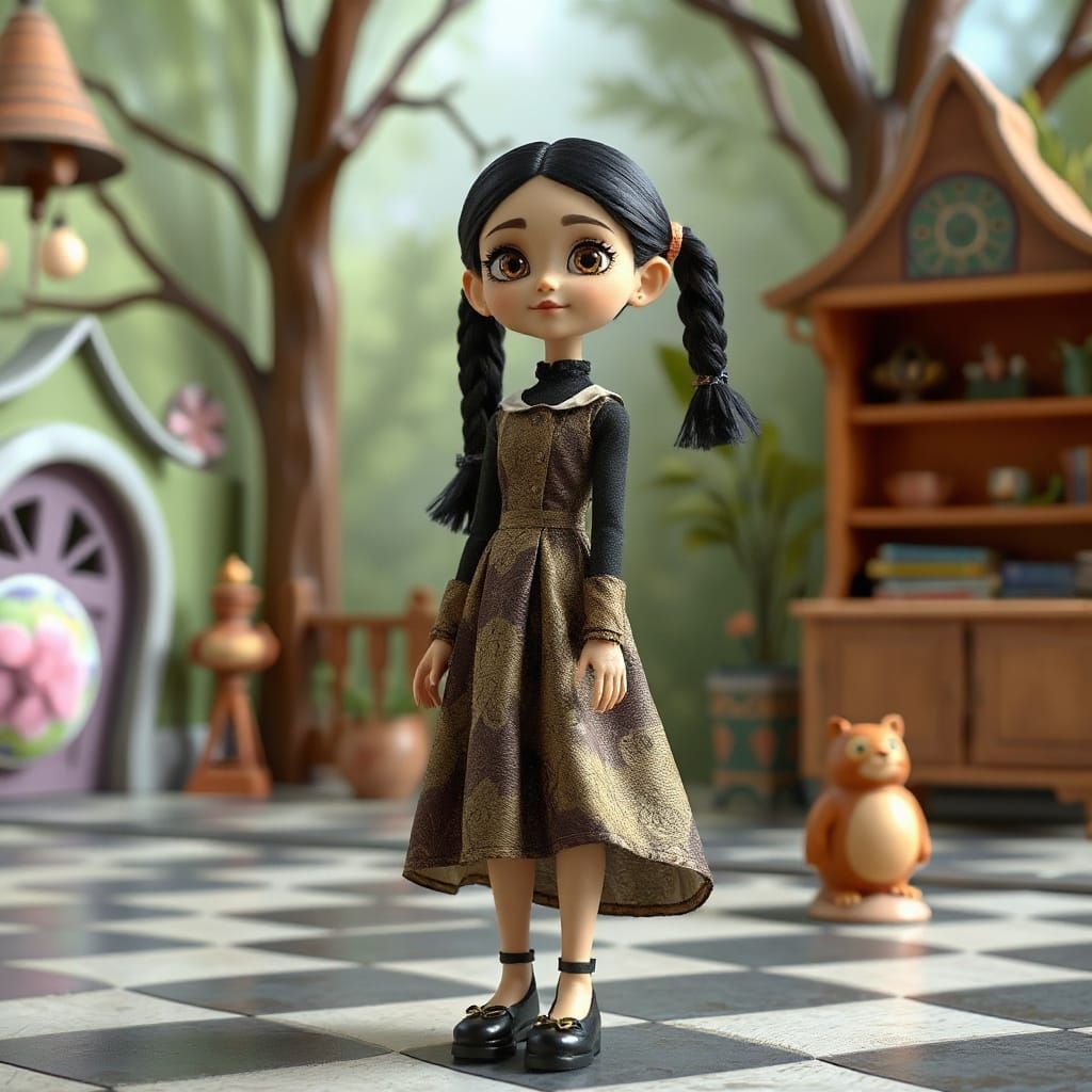 Wednesday Addams Doll in Whimsical 3D Animation