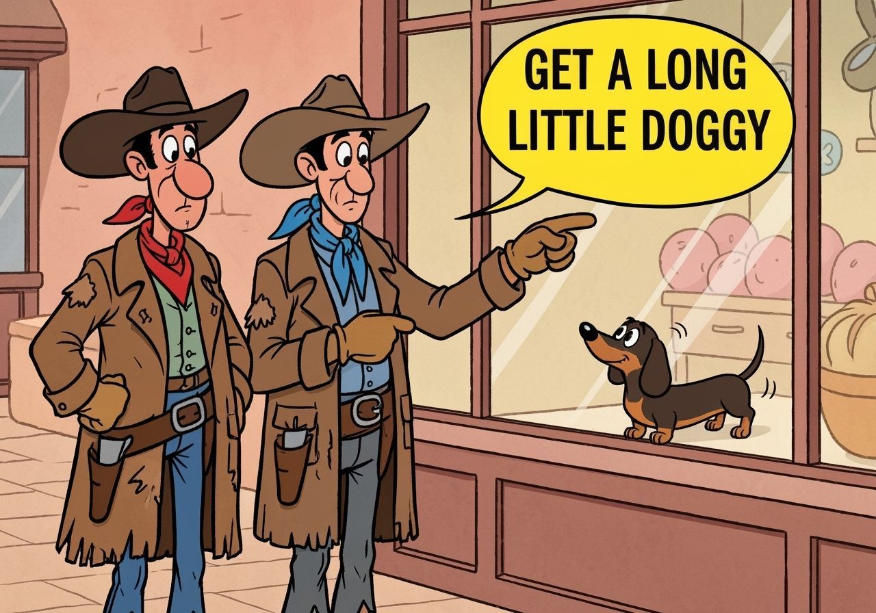 Cowboys Find a Dachshund: Cartoon in Disney Style