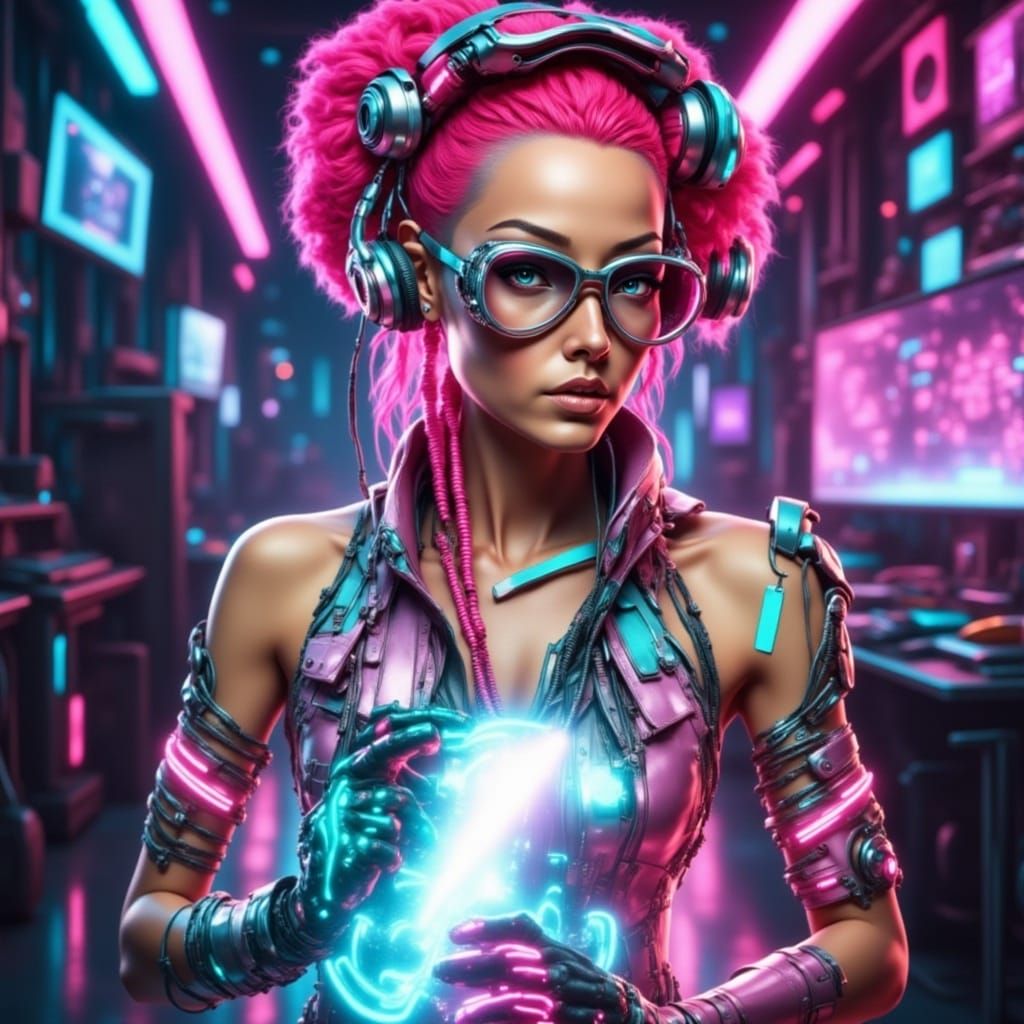 Cyberpunk Fairy Superhero with Fire Powers