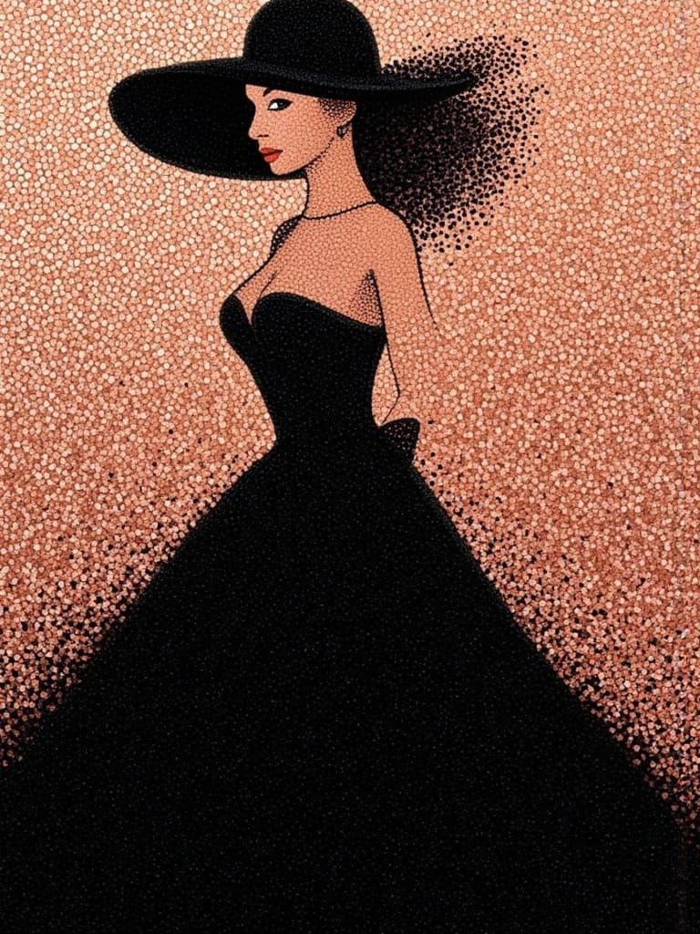 Elegant Pointillist Woman Dissolving into Glitter