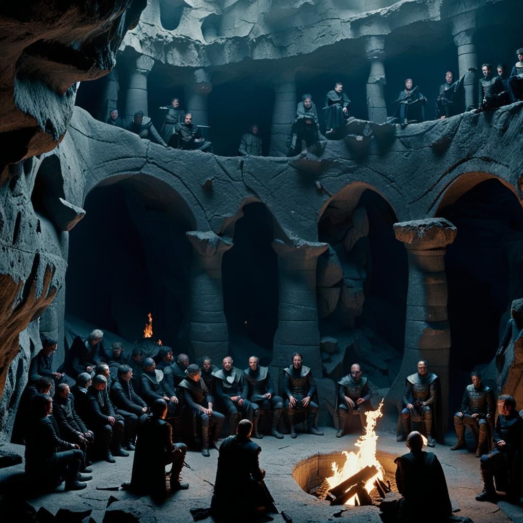 Epic Medieval Cave with Armored Knights