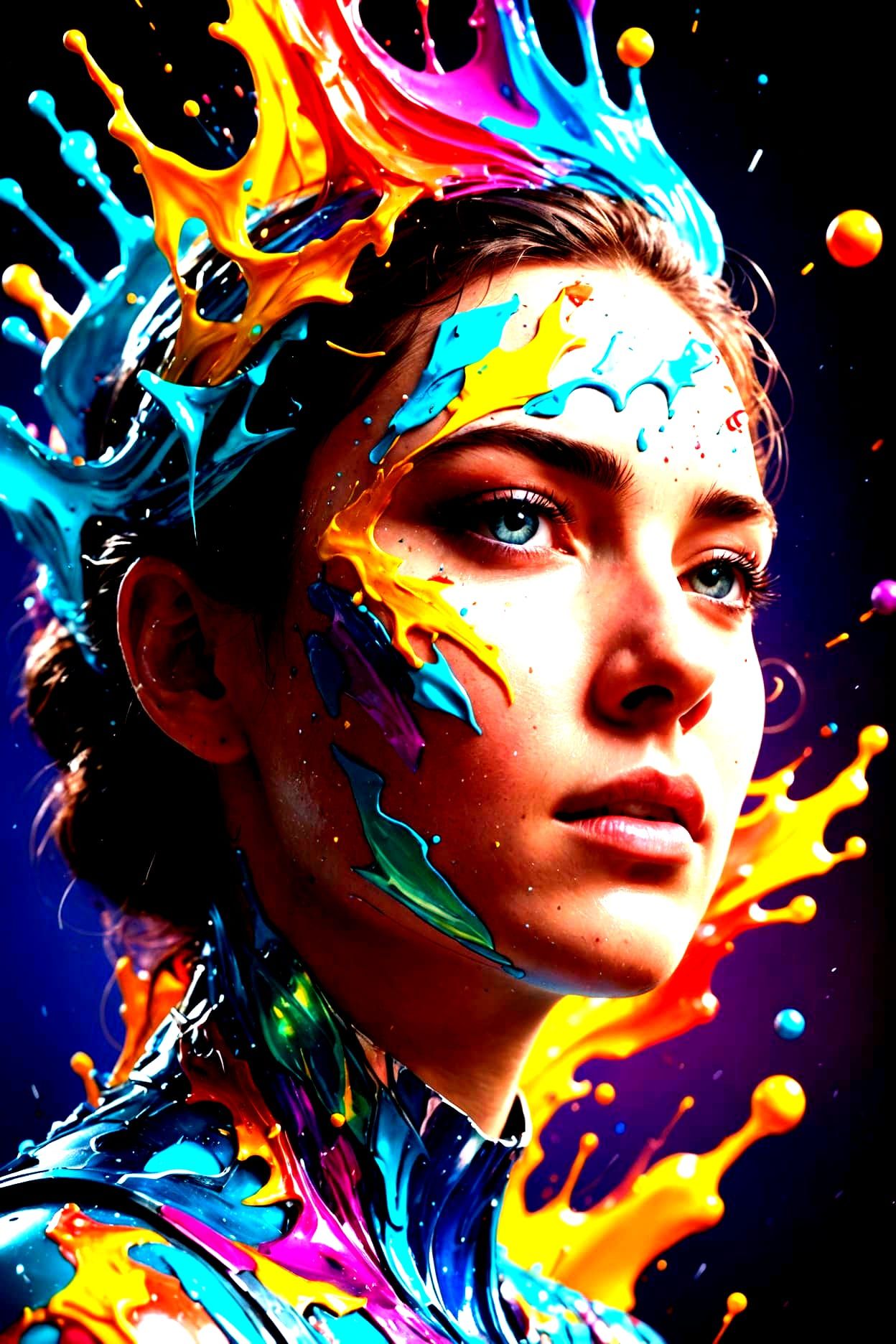 Dramatic Colorful Portrait in Mixed Media Style