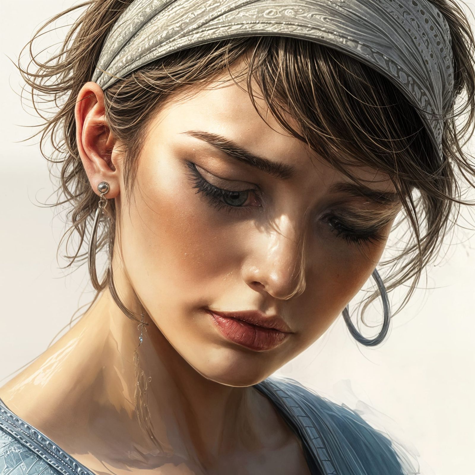 Poignant Portrait of Crying Woman in Mixed Media