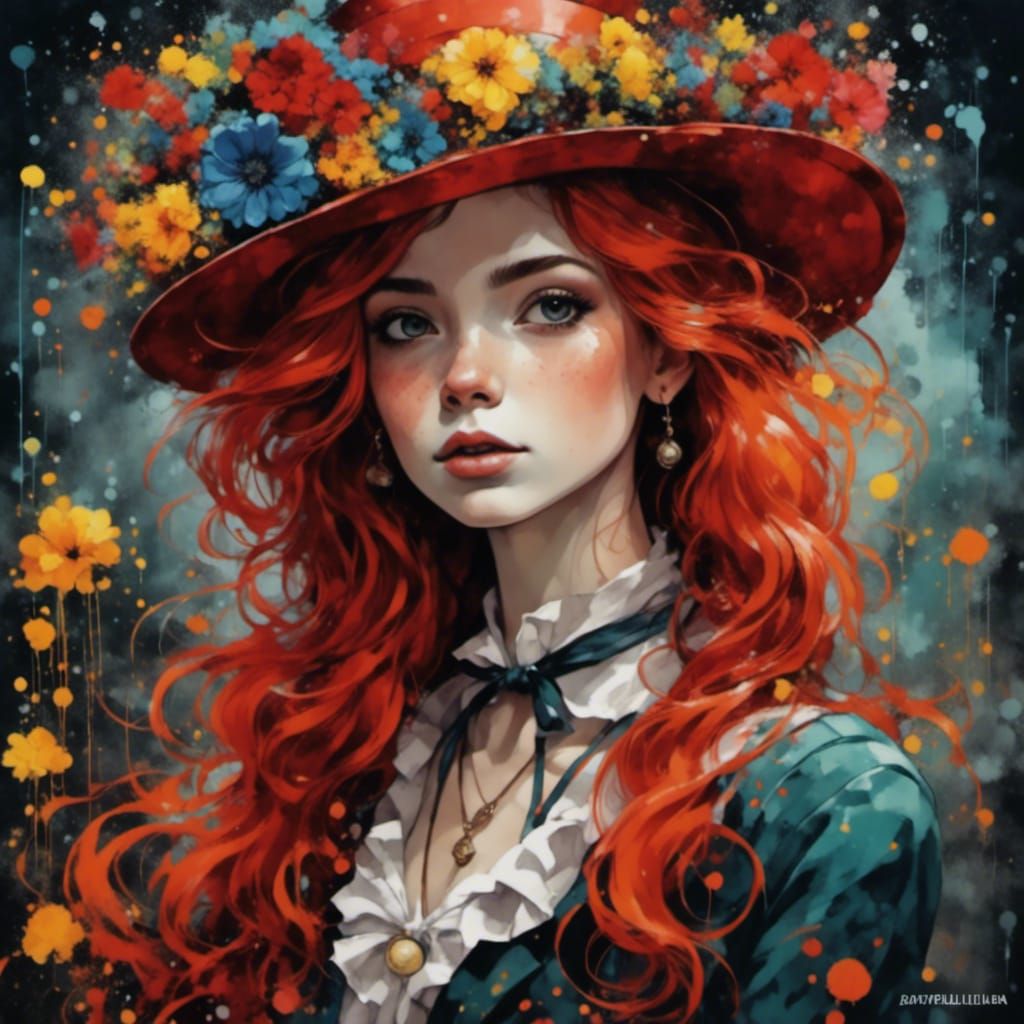 Red-Haired Victorian Beauty in Dreamy Fountain Pen Style