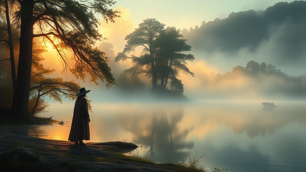 Misty Lake at Dawn in the Style of Old Masters