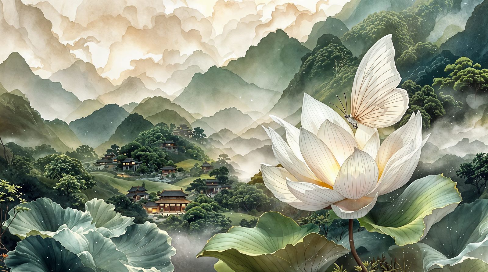 Surreal Lotus Landscape in Dreamlike Abstract Expressionism