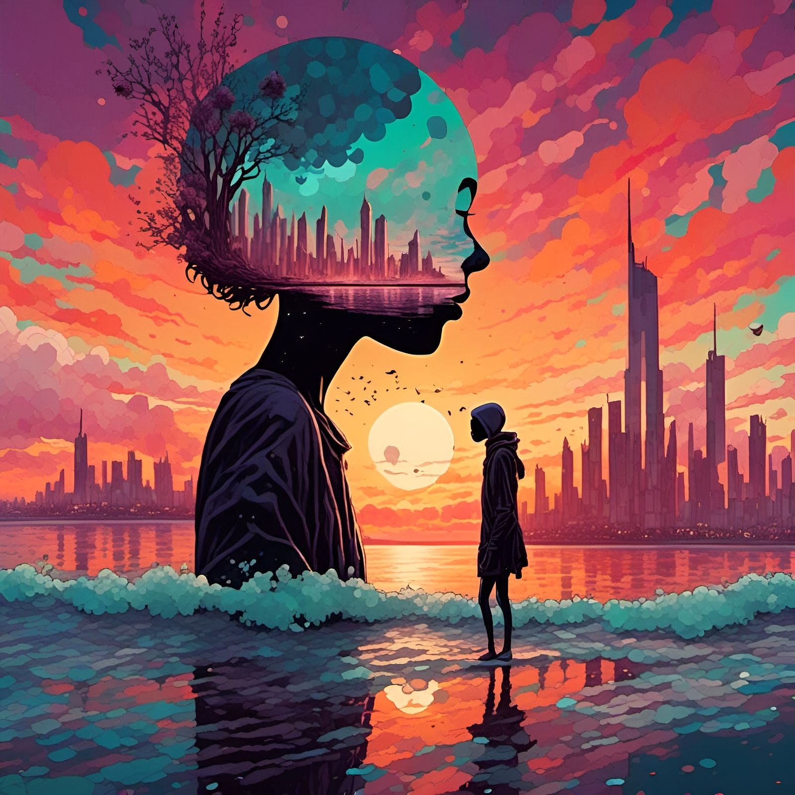 Abstract Surreal Sunset Dreamscape Double Exposure