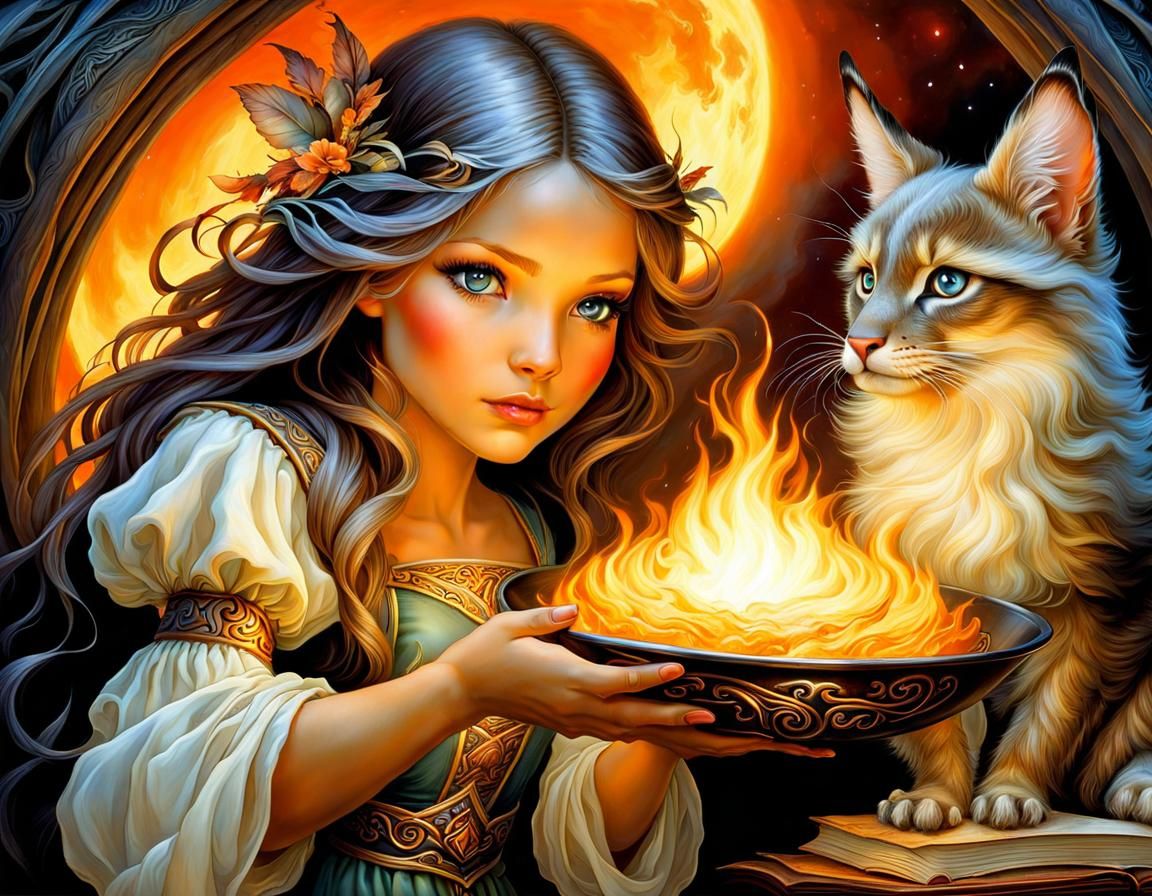 Magical Fairytale World with Fire Tornado