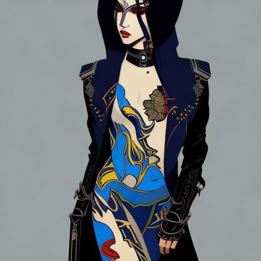 Punk Ethnic Tattooed Girl in Oil Painting Style