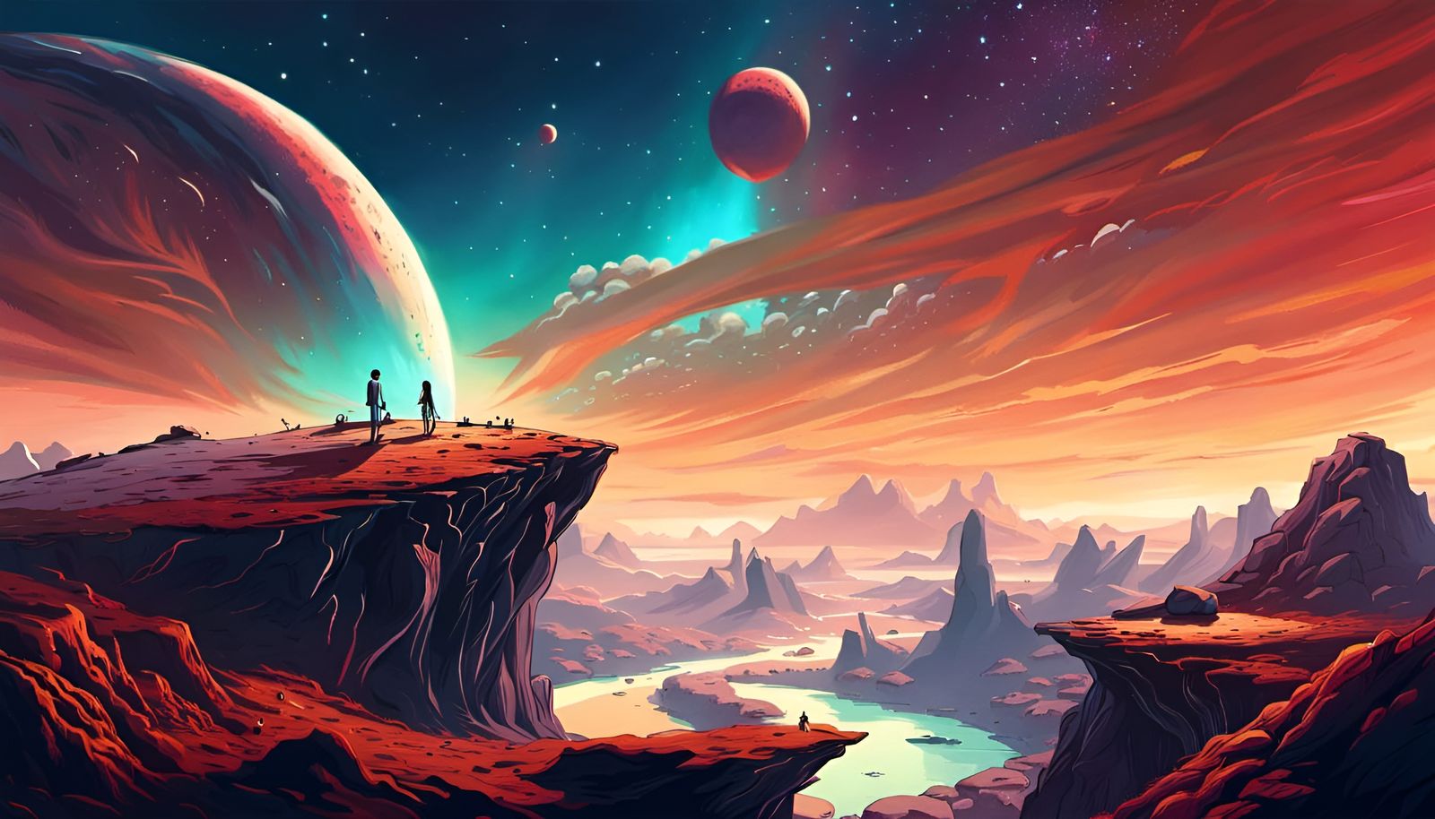 Alien Planet Sunrise, Surreal Digital Art