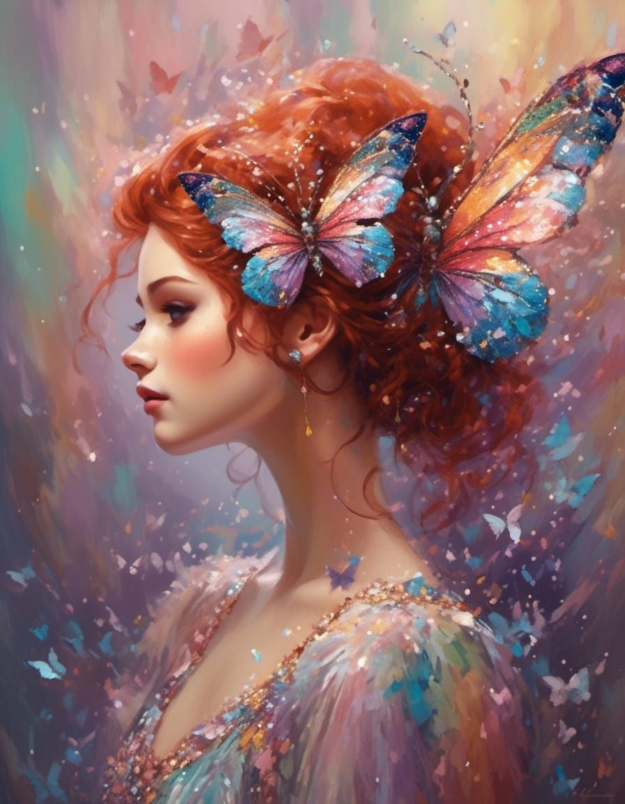 Young Woman with Butterfly Wings at Royal Ball