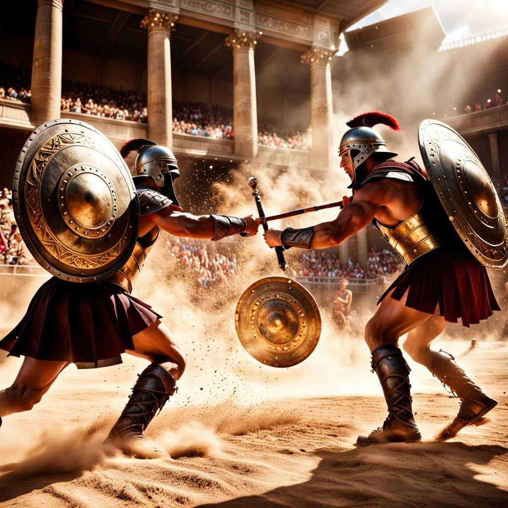 Gladiatorial Combat in Roman Arena: Hyperrealistic Detail