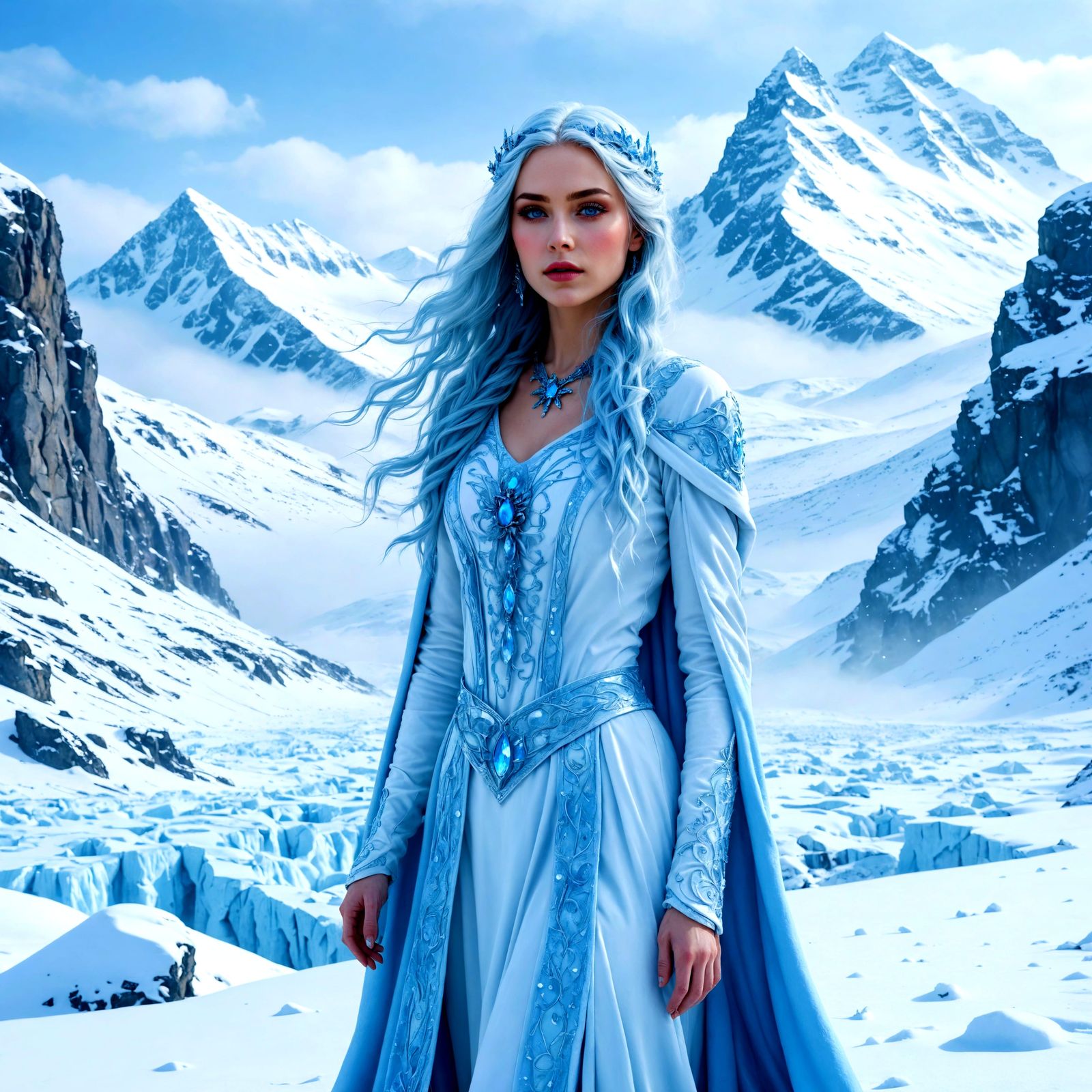 Enchanting Ice Queen in Frozen Wasteland