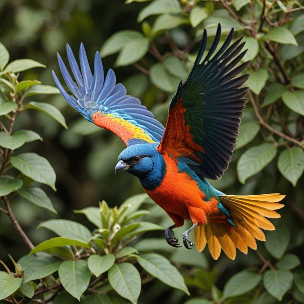 Colorful Bird in Flight with Full Plumage