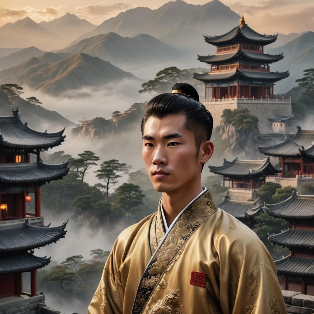 Hyper-Realistic Portrait of Chinese Youth in Traditional Att...