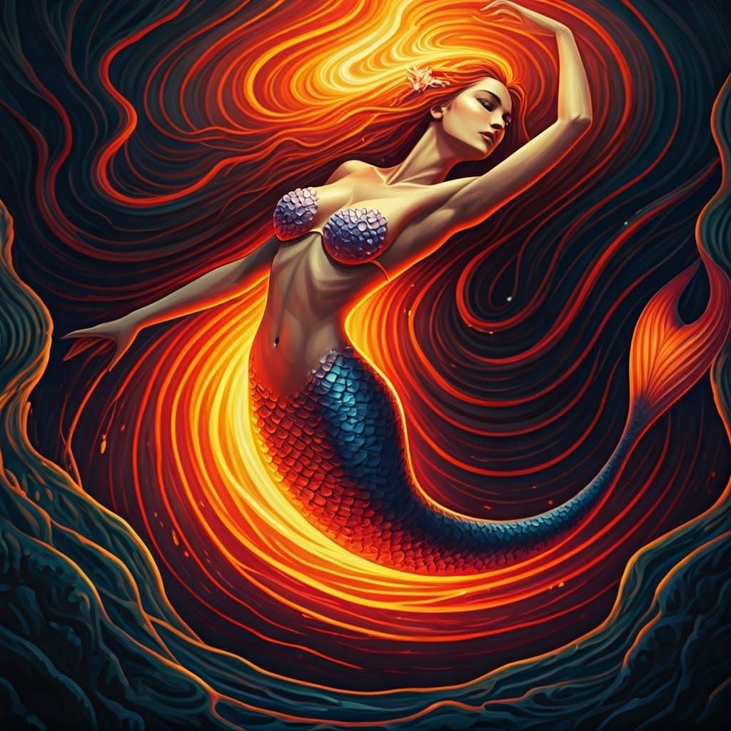 Lava Mermaid in Surrealist Style