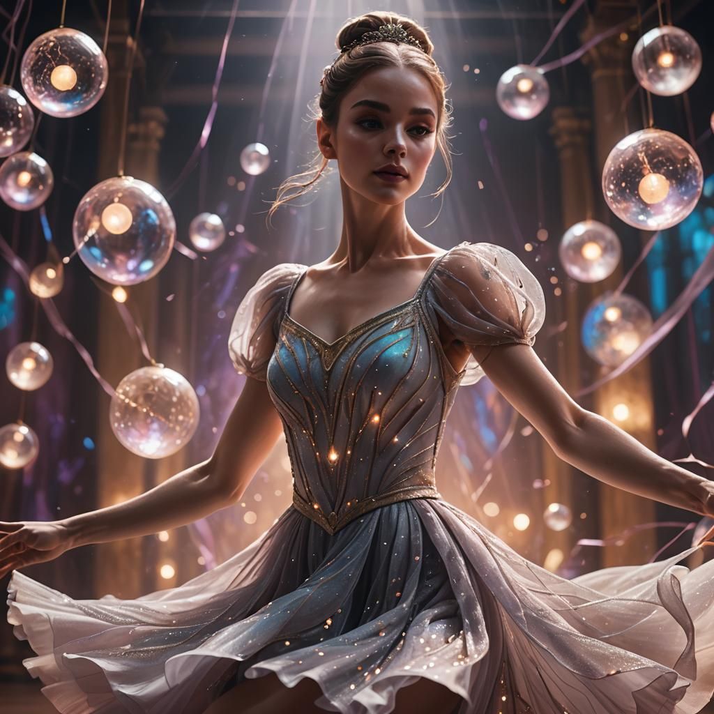 Ballerina's Dance: Fantasy Art with Glowing Orbs